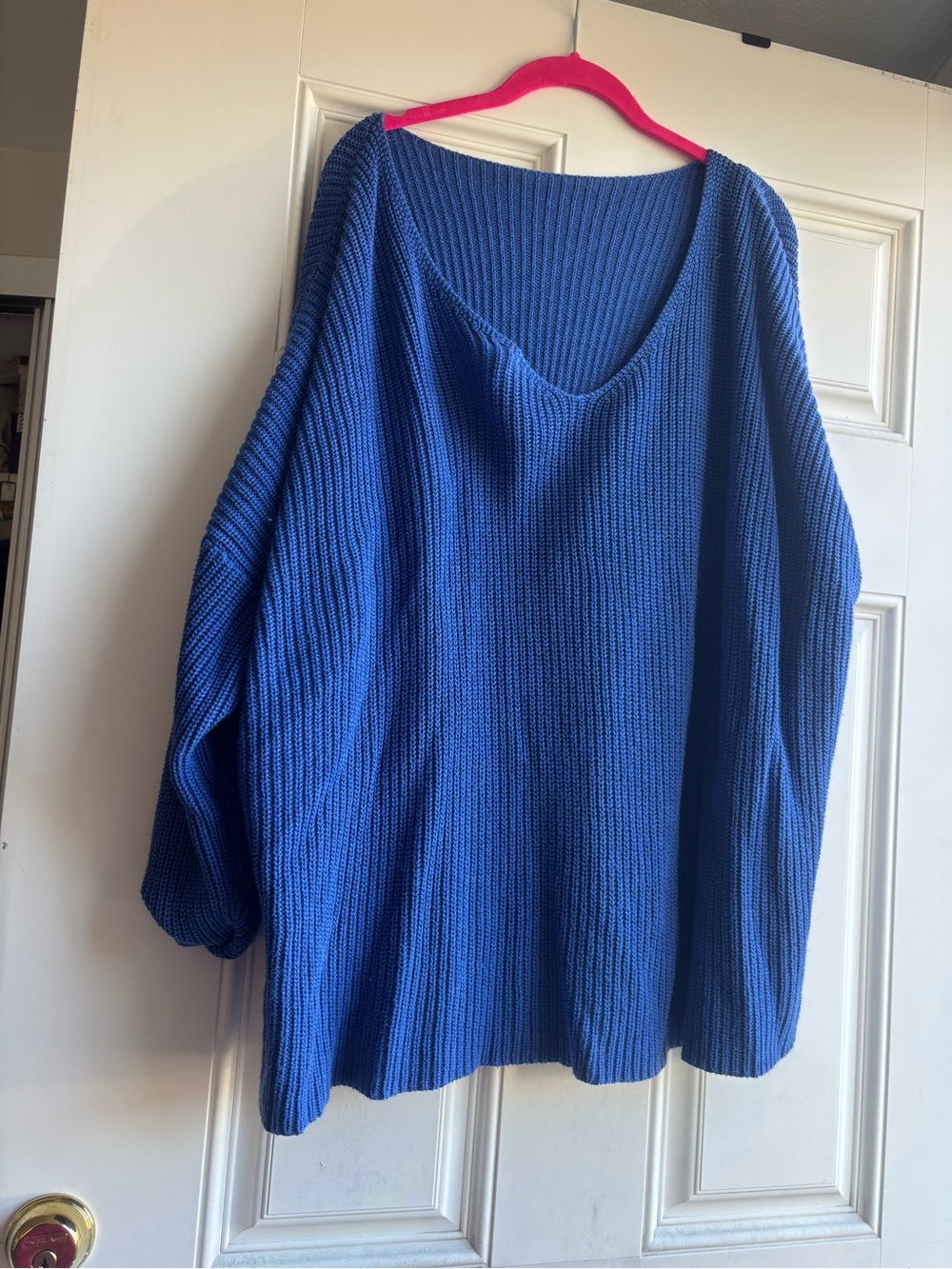 Blue V-Neck Knit Sweater - Women's Cozy Pullover